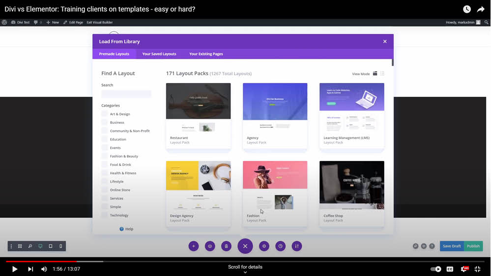 divi starter template choices