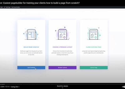 page building screen at Divi startup