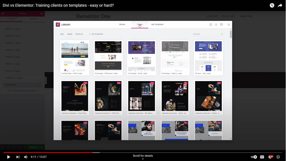 Elementor starter template choices