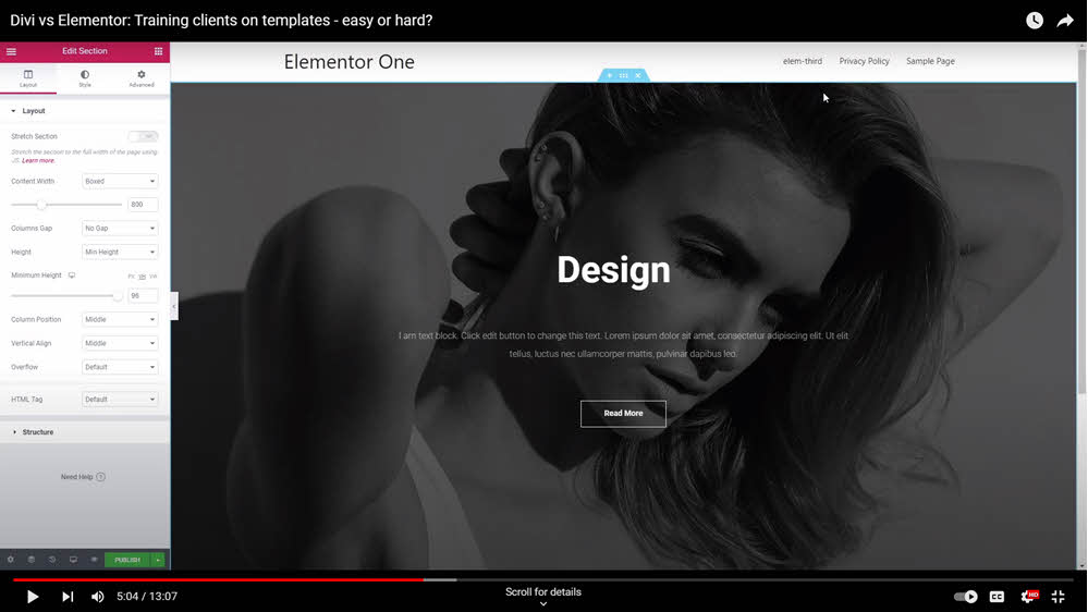 Elementor straightforward settings interface
