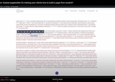 style popup in full screen text module editing mode in Divi page builder