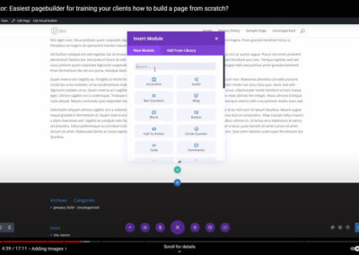 module popup choices in Divi page builder plugin